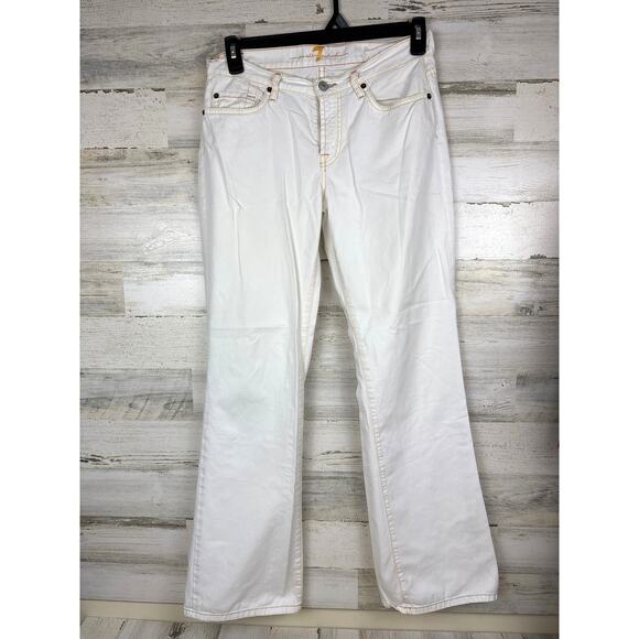 7 For All Mankind Womens 30 White Lightweight Bootcut Pants Yellow Stitching - Picture 1 of 9